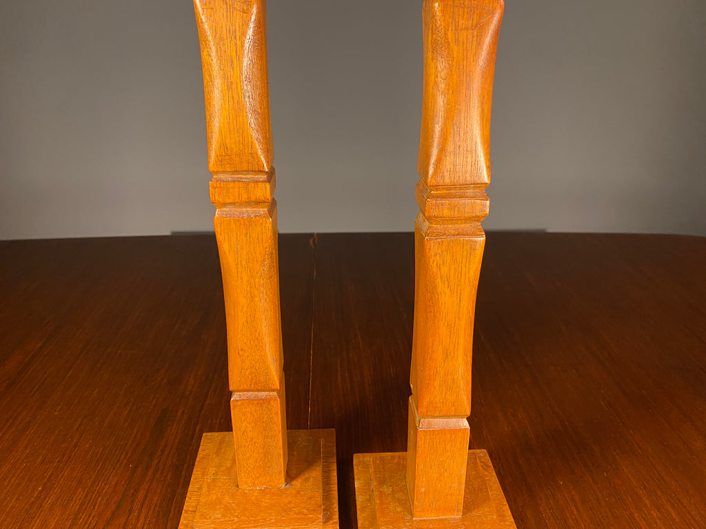 Pair of Tall Wooden Candlesticks with Square Bases