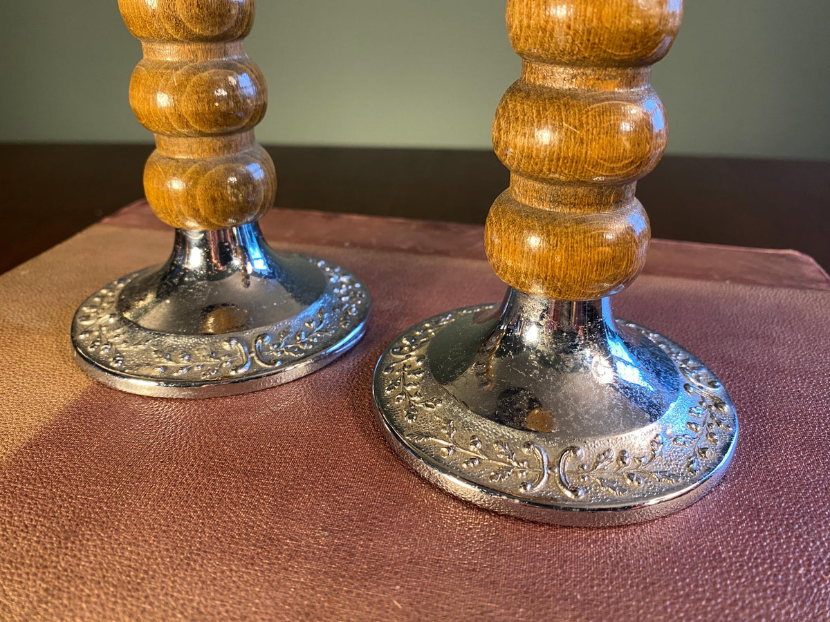 Pair of Mid-Century Bobbin Candlesticks
