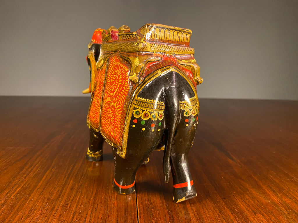 Pair of Painted Wooden Elephants with Decorative Saddles