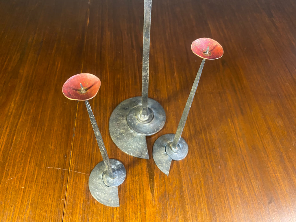 Brutalist-Style Iron Candelabra and Pair of Candlesticks — product photograph 5