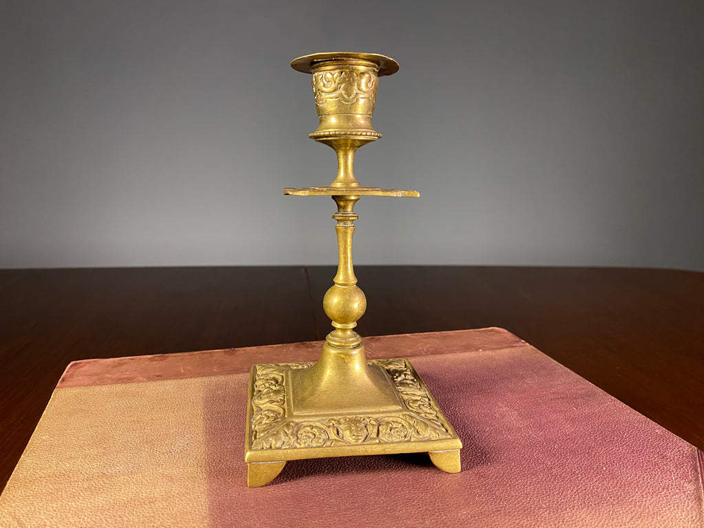 Ornate Brass Candlestick with Square Base