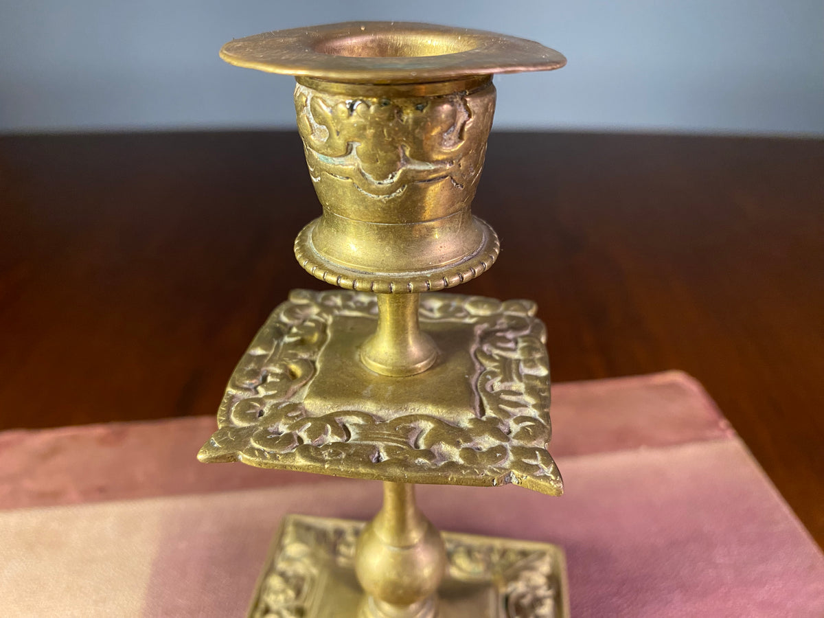 Ornate Brass Candlestick with Square Base