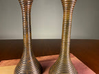 Pair of Ribbed Metal Candlesticks with Worn Gold Finish