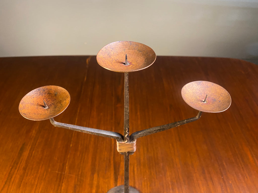 Brutalist-Style Iron Candelabra and Pair of Candlesticks — product photograph 12