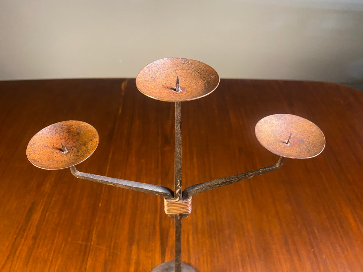 Brutalist-Style Iron Candelabra and Pair of Candlesticks — product photograph 12