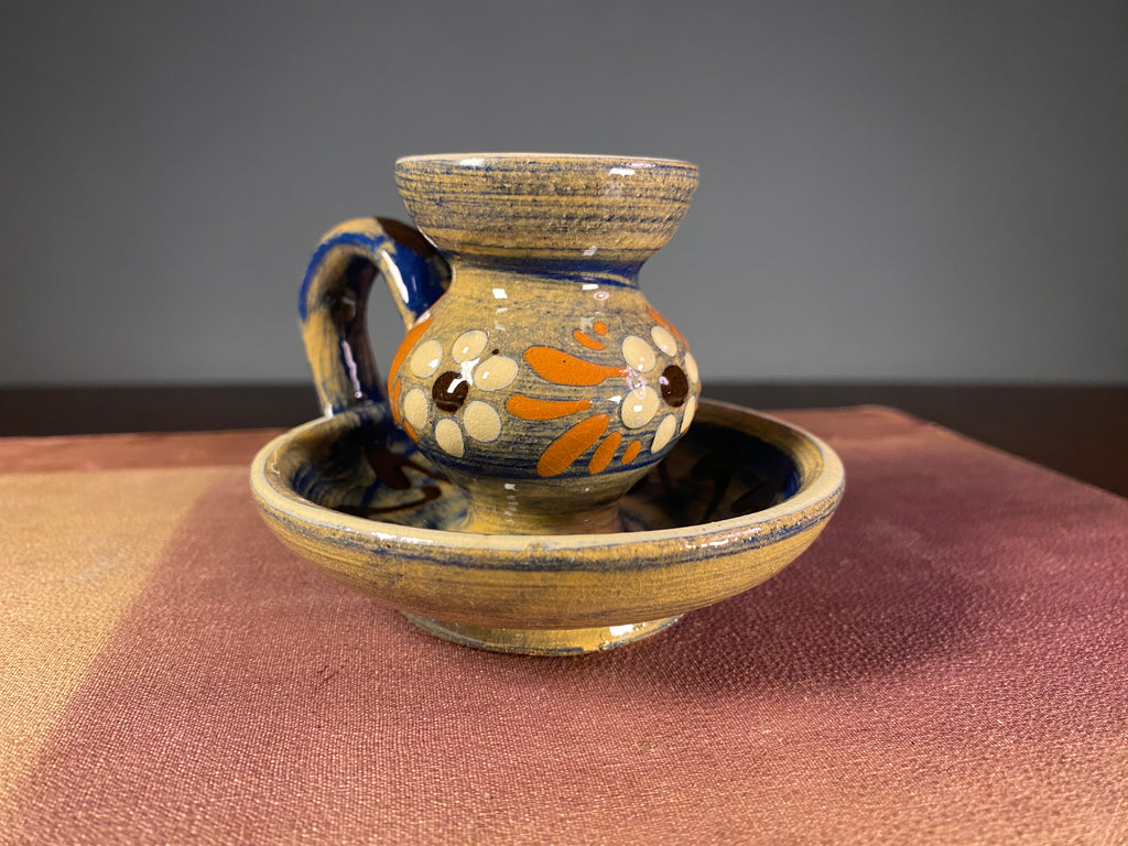Hand-Painted Ceramic Chamberstick with Floral Decoration