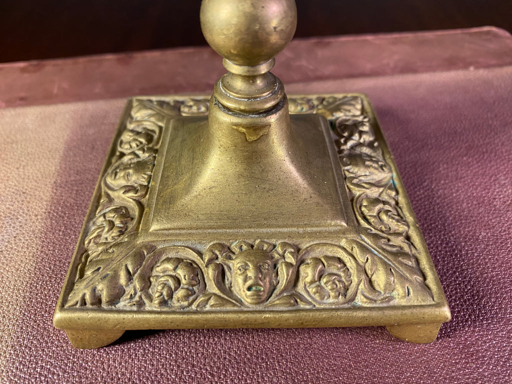 Ornate Brass Candlestick with Square Base