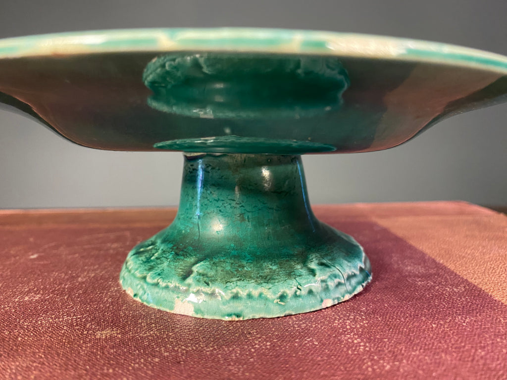 Antique Majolica Vine Leaf Pedestal Dish
