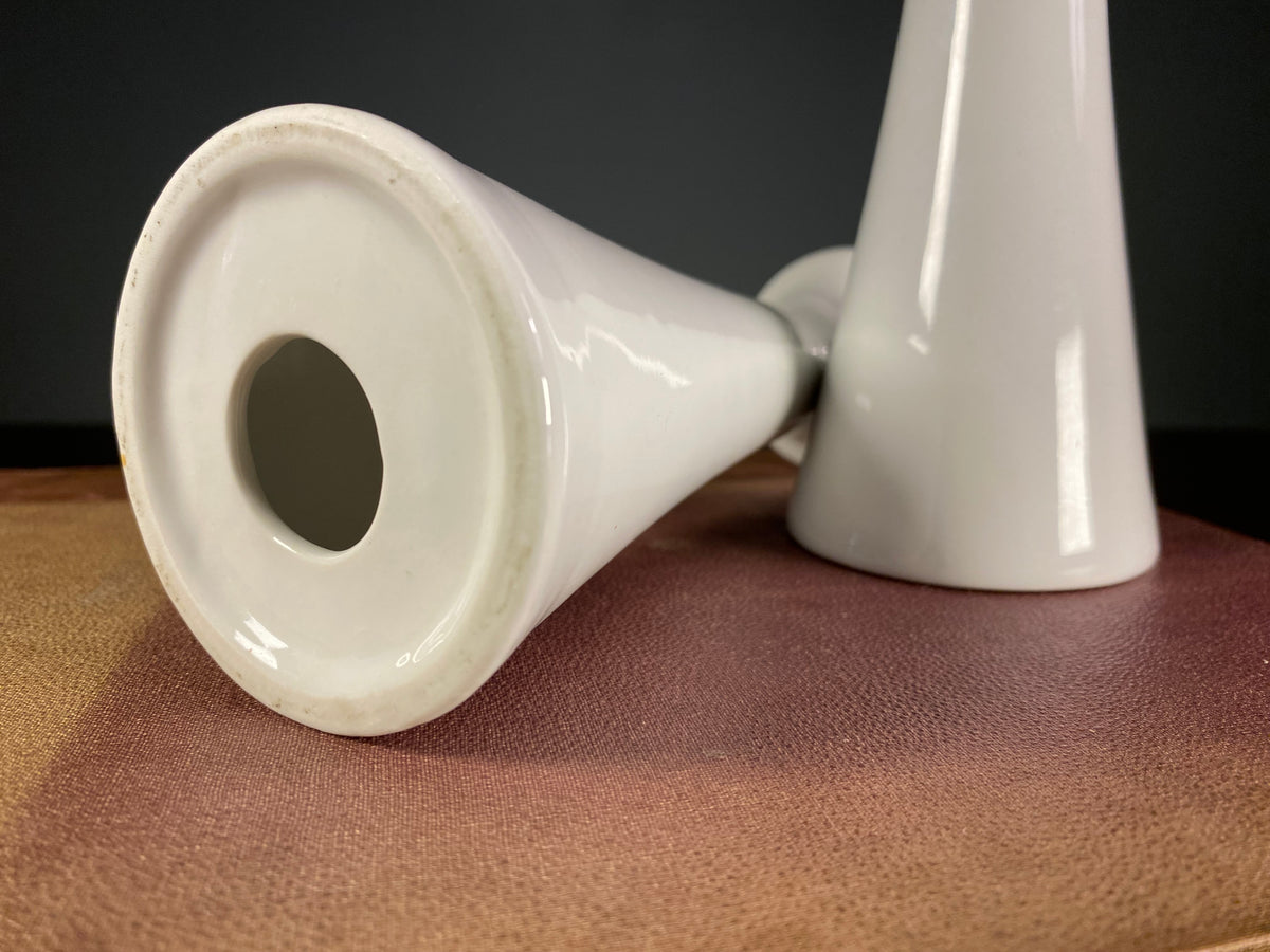 Pair of White Ceramic Tapered Candlesticks