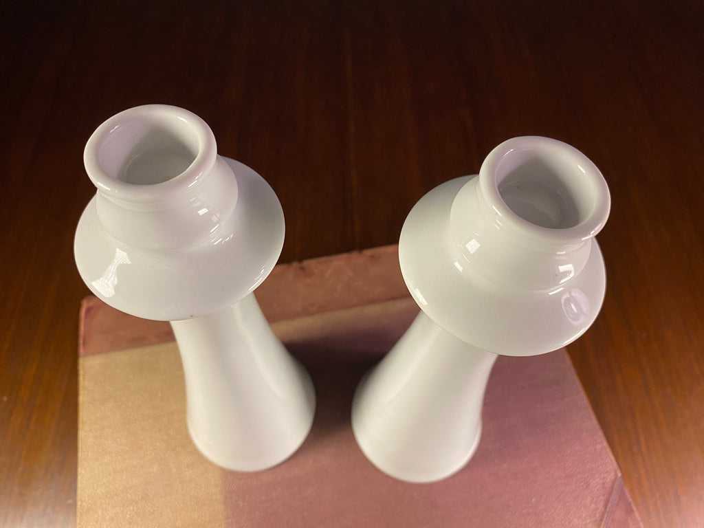 Pair of White Ceramic Tapered Candlesticks
