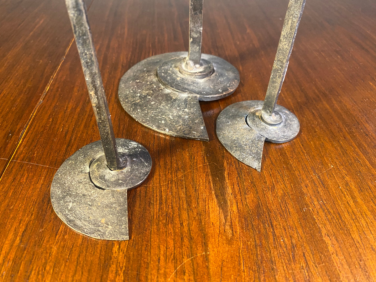 Brutalist-Style Iron Candelabra and Pair of Candlesticks — product photograph 4