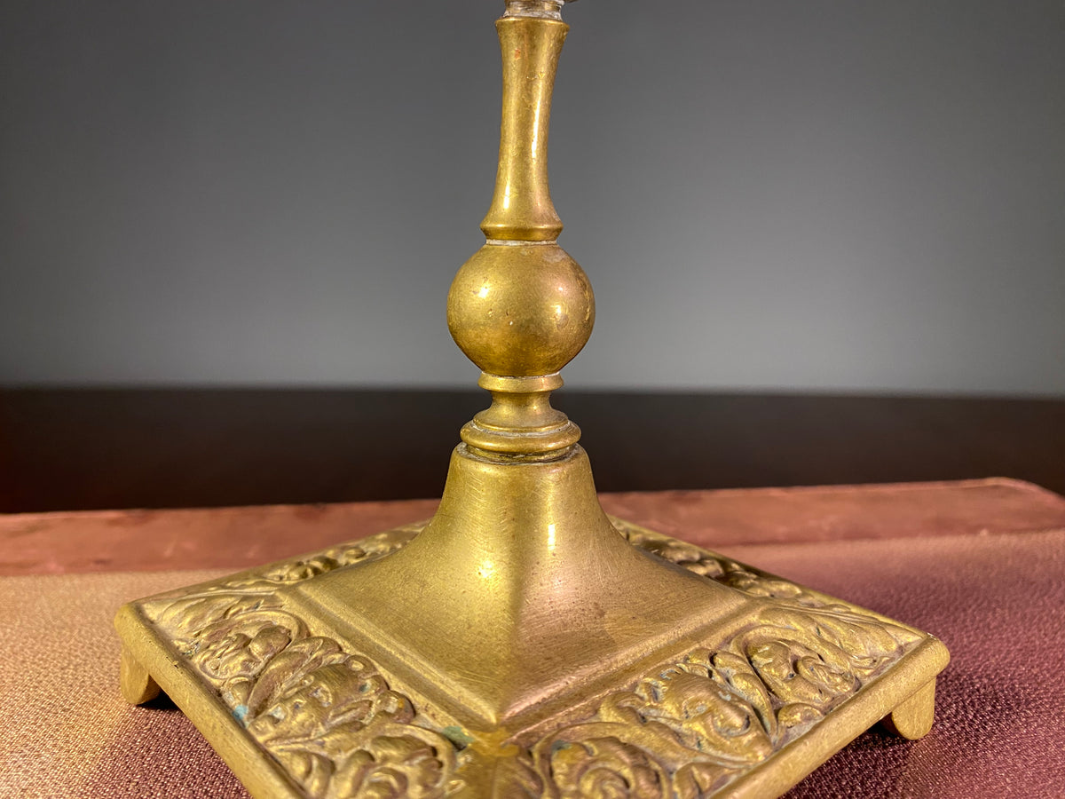 Ornate Brass Candlestick with Square Base