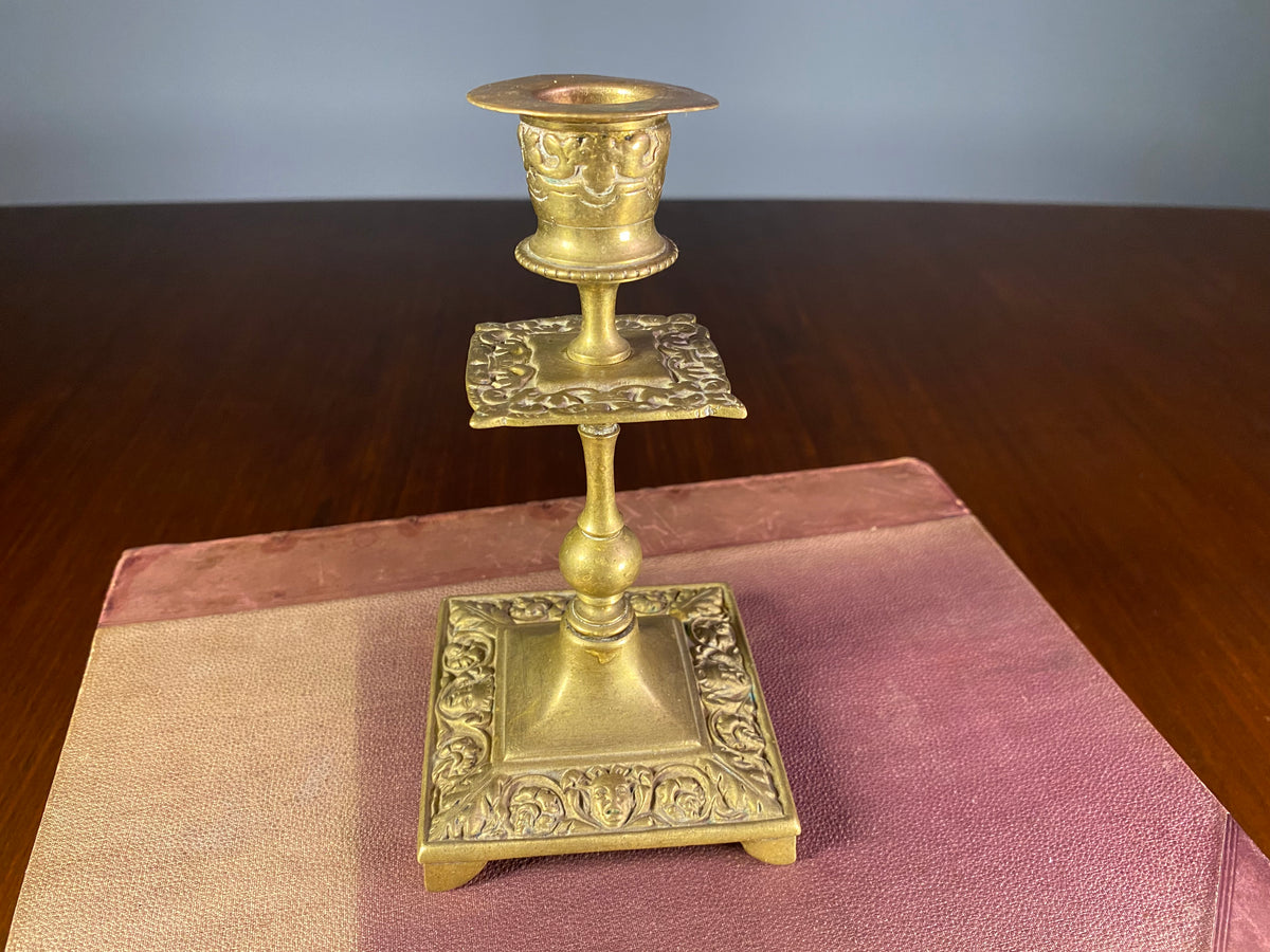 Ornate Brass Candlestick with Square Base