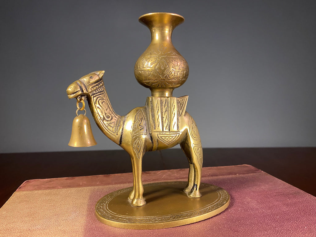 Decorative Brass Camel Vase with Hanging Bells