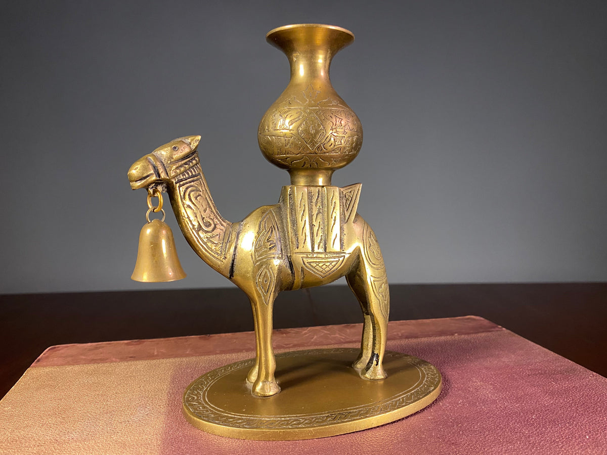 Decorative Brass Camel Vase with Hanging Bells