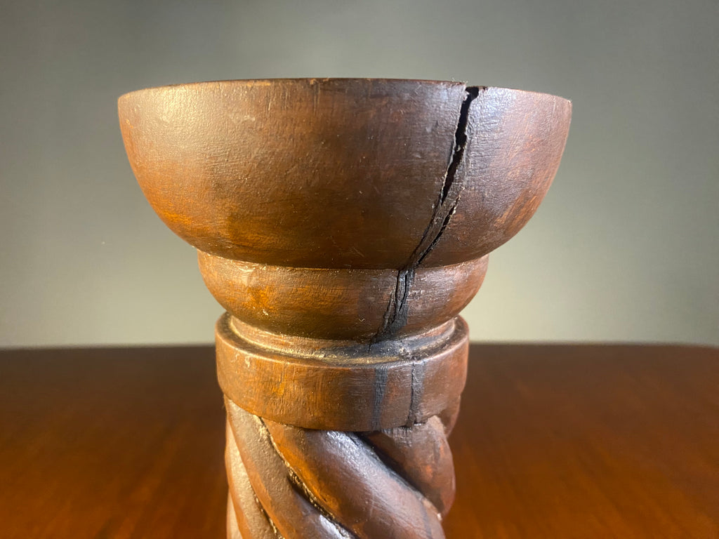 Carved Wooden Spiral Pillar Candle Holder — product photograph 3