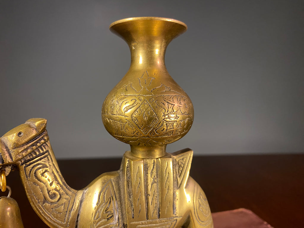 Decorative Brass Camel Vase with Hanging Bells