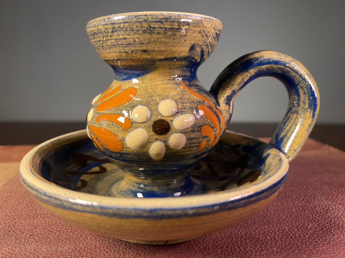 Hand-Painted Ceramic Chamberstick with Floral Decoration