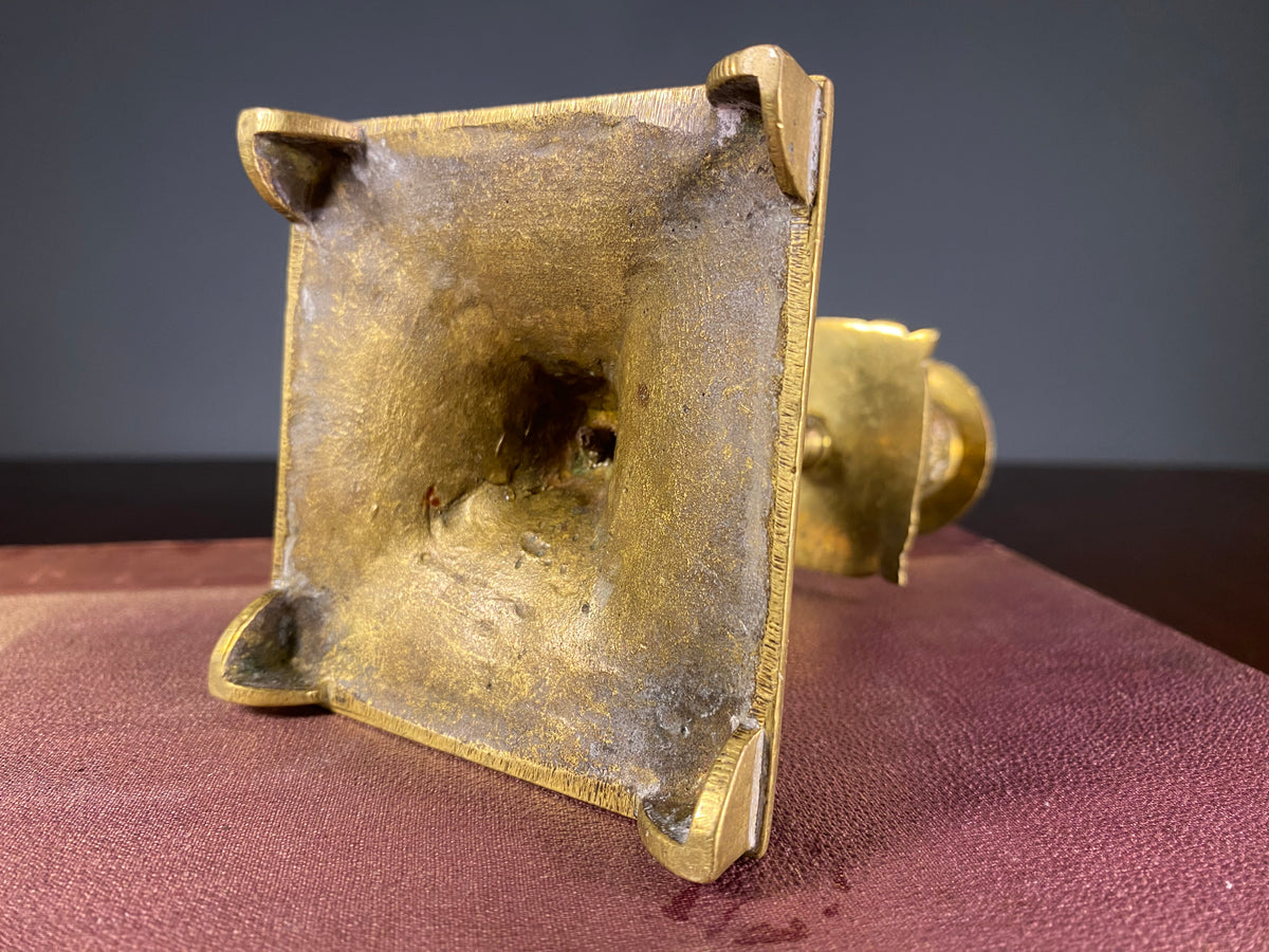 Ornate Brass Candlestick with Square Base