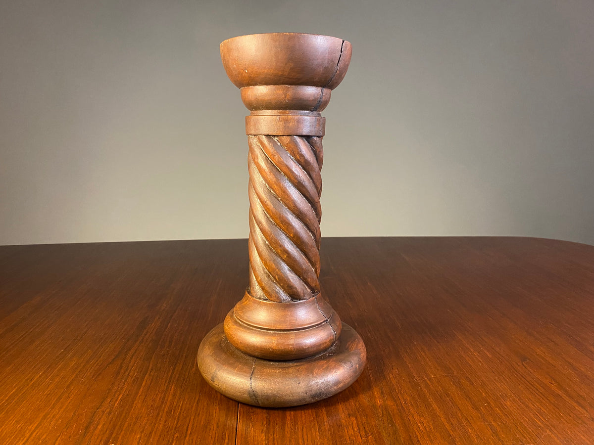 Carved Wooden Spiral Pillar Candle Holder — product photograph 1