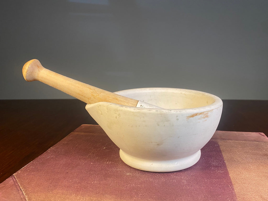 English Ceramic Mortar and Wooden-Handled Pestle, Size 2 — product photograph 1