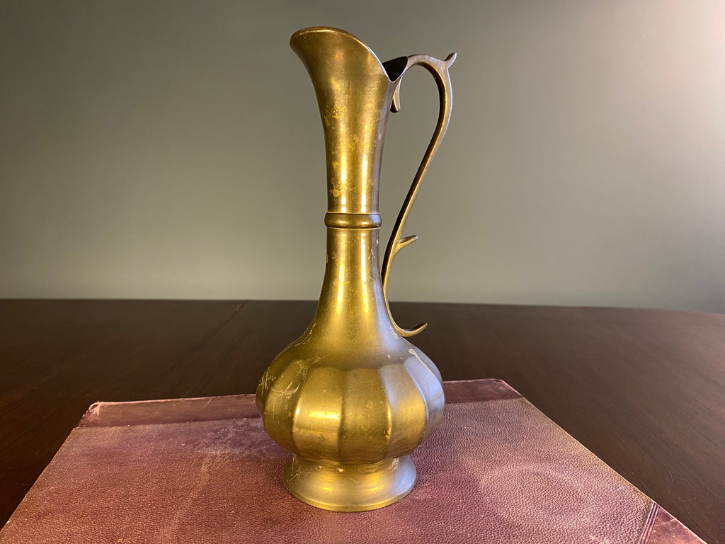 Vintage Brass Ewer with Lobed Body
