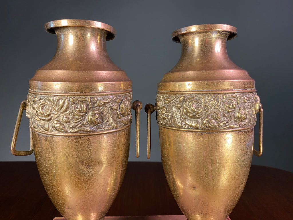 Pair of Vintage Brass and Copper Urns