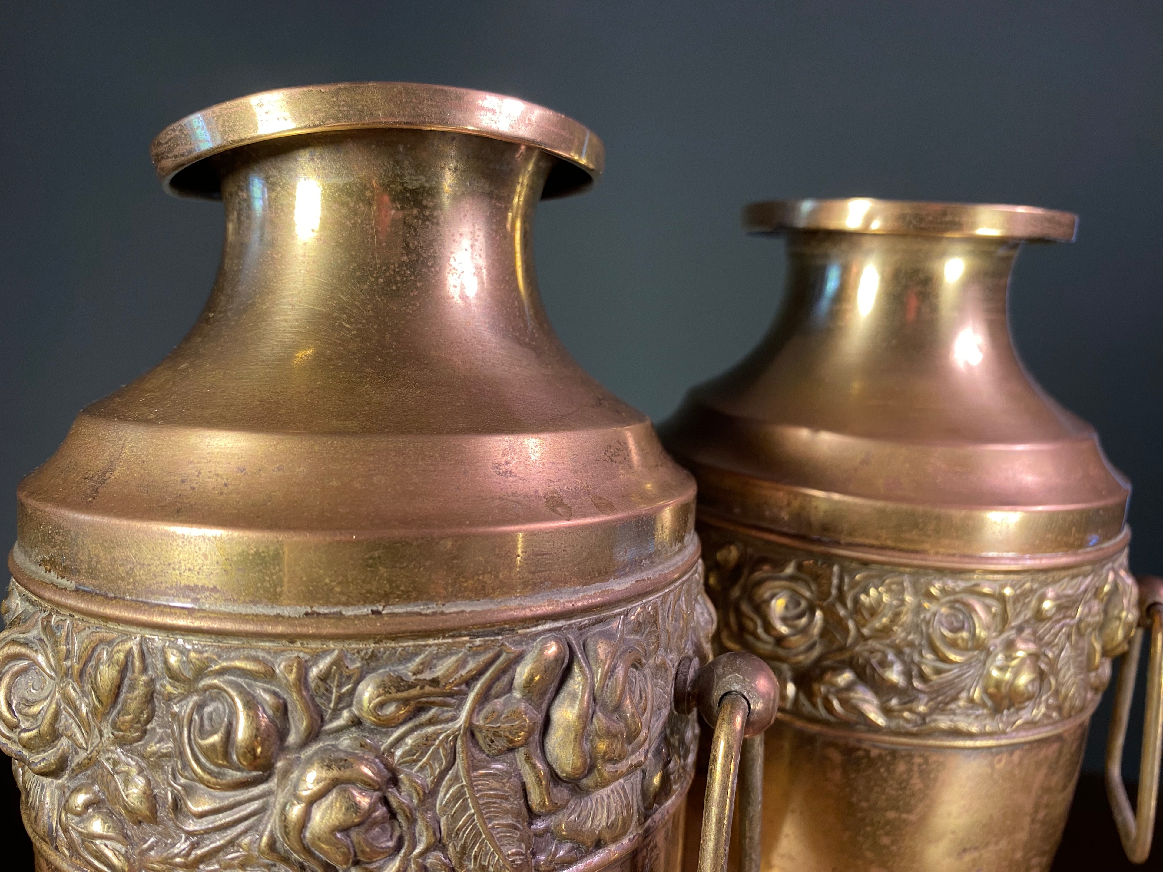 Pair of Vintage Brass and Copper Urns