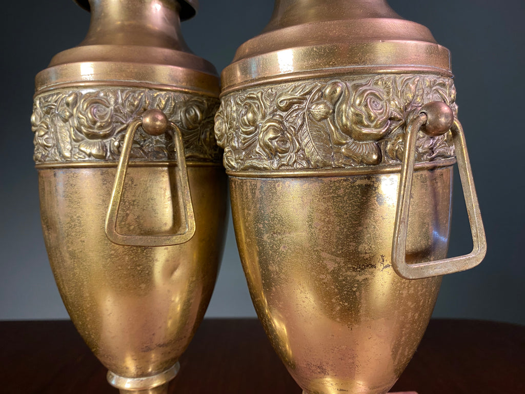 Pair of Vintage Brass and Copper Urns