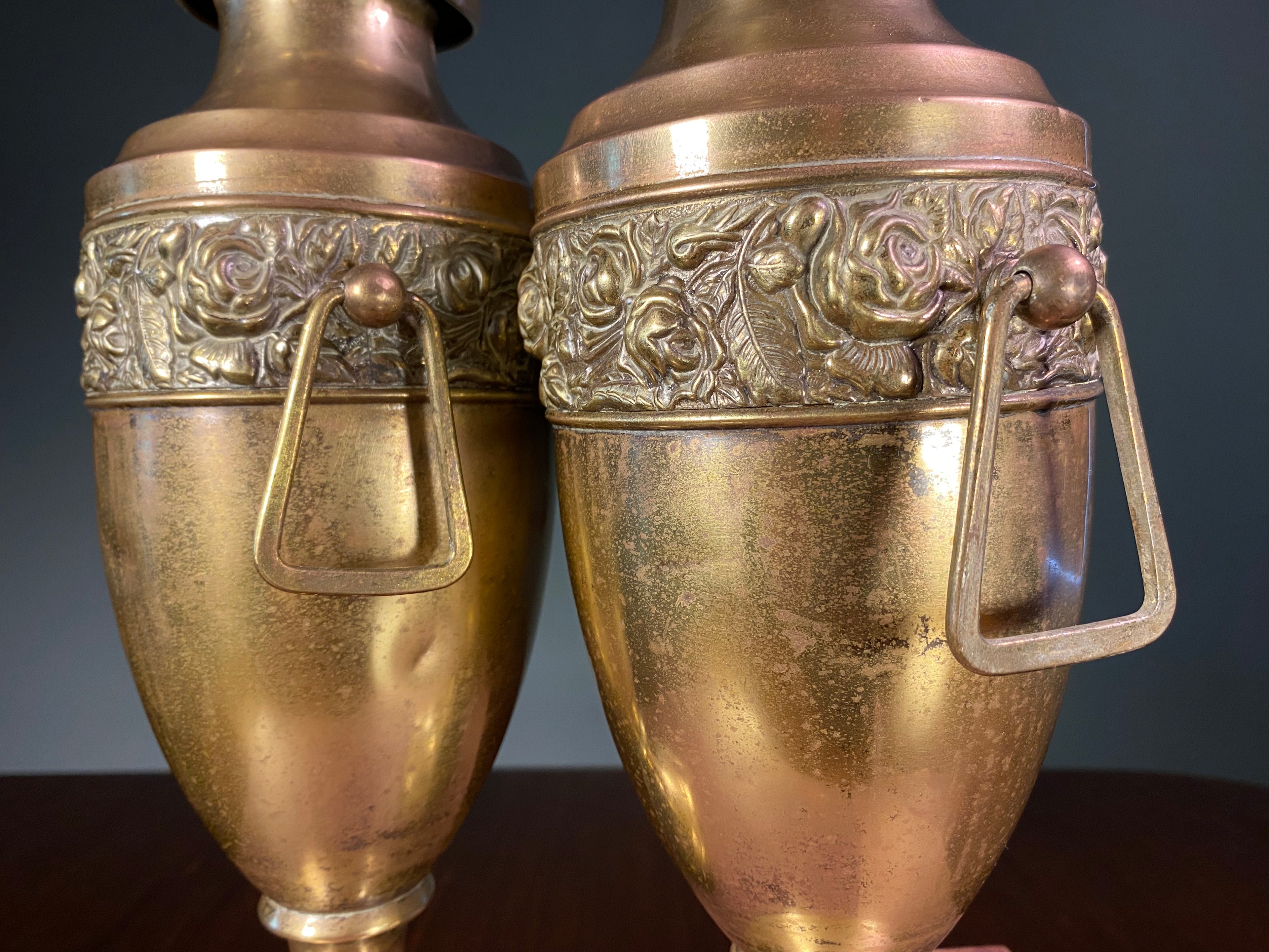 Pair of Vintage Brass and Copper Urns
