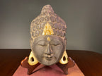Carved wooden Buddha wall mask with black and gold finish