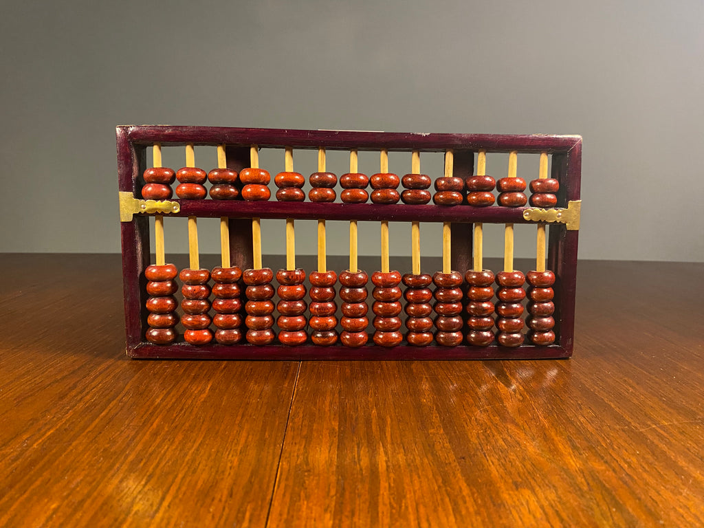 Vintage Chinese wooden suanpan abacus with red beads