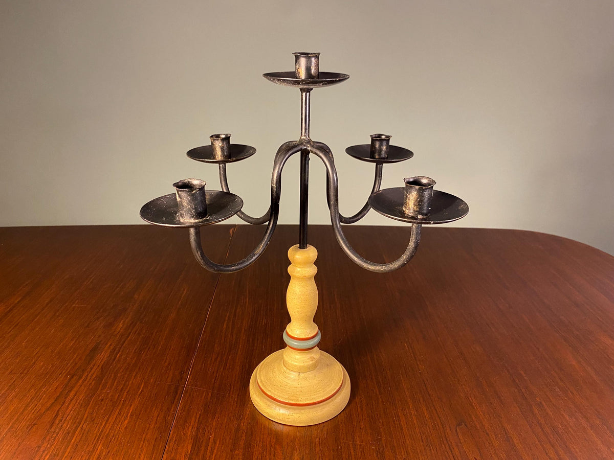 Vintage Cast Iron & Painted Wood Candelabra