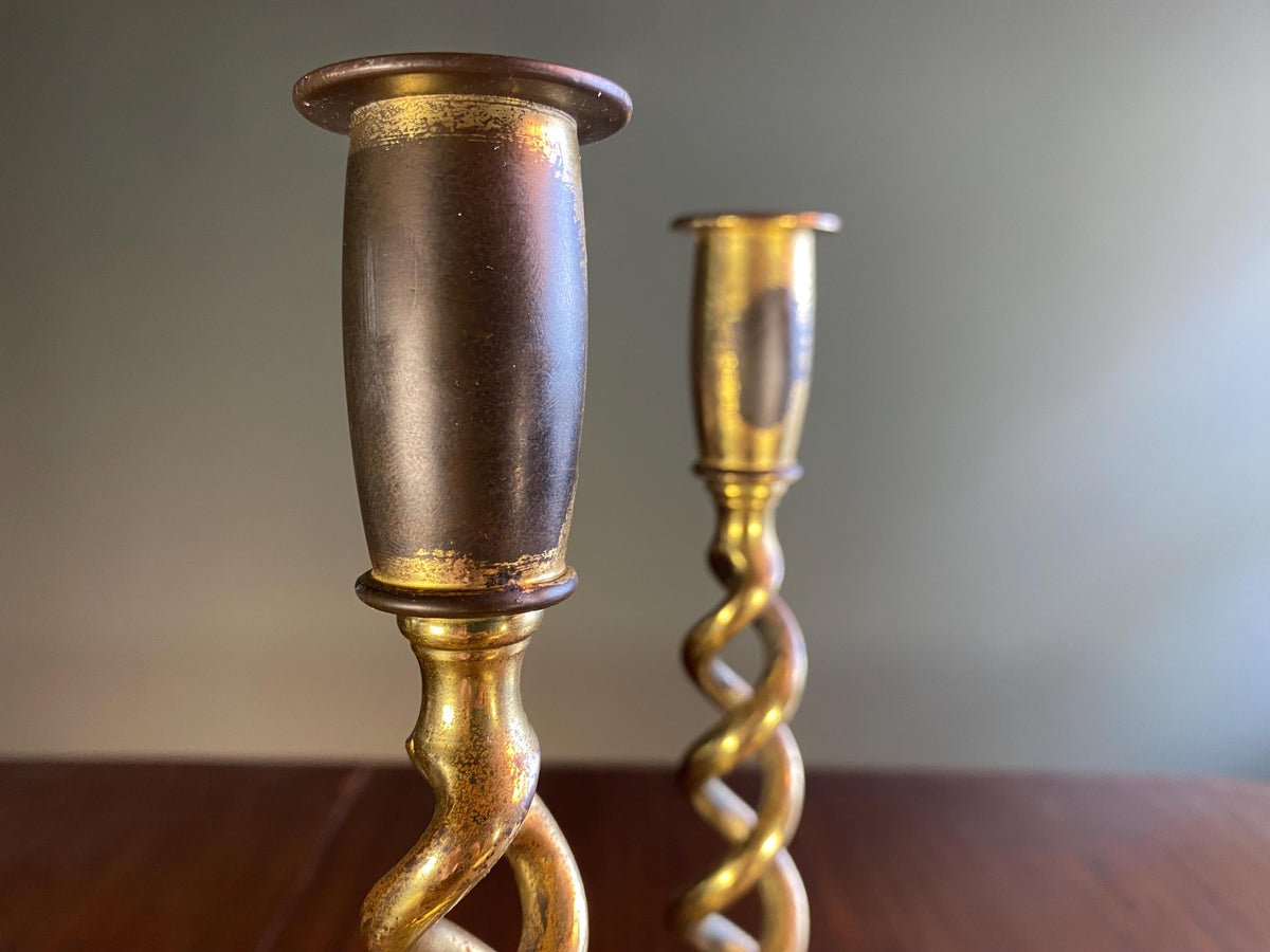 Pair of Barley Twist Brass Candlesticks