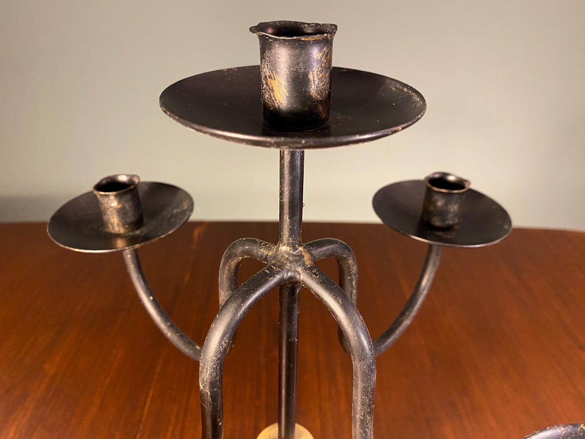 Vintage Cast Iron & Painted Wood Candelabra