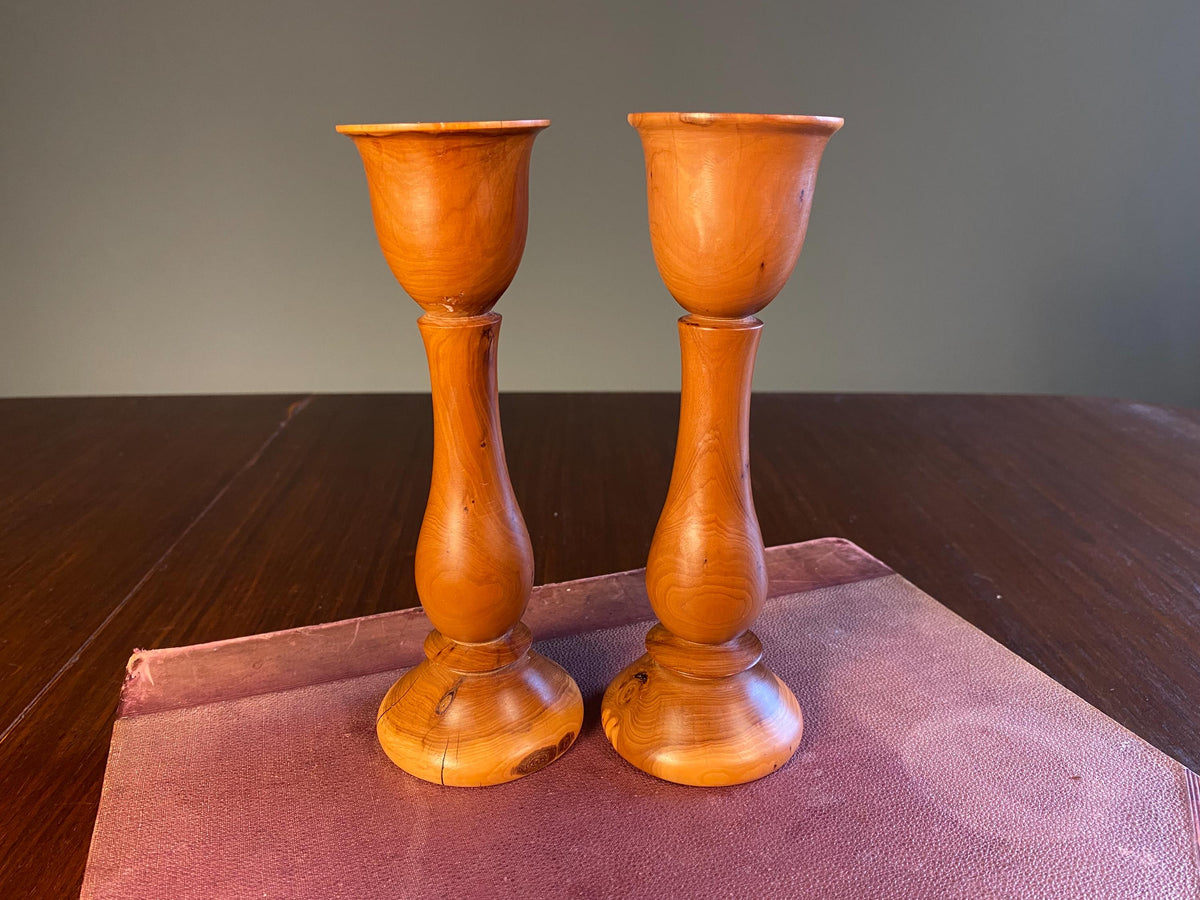 Pair of Mid-Century Wooden Candlesticks