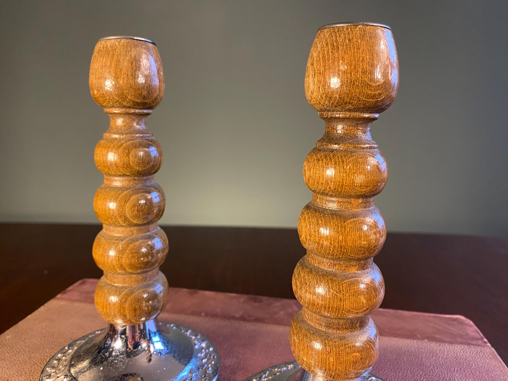Pair of Mid-Century Bobbin Candlesticks