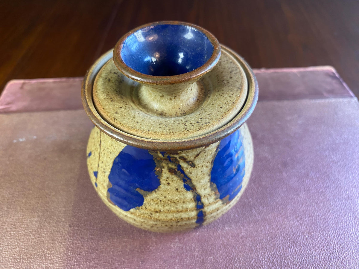 Studio Pottery Wax-Resist Lidded Jar