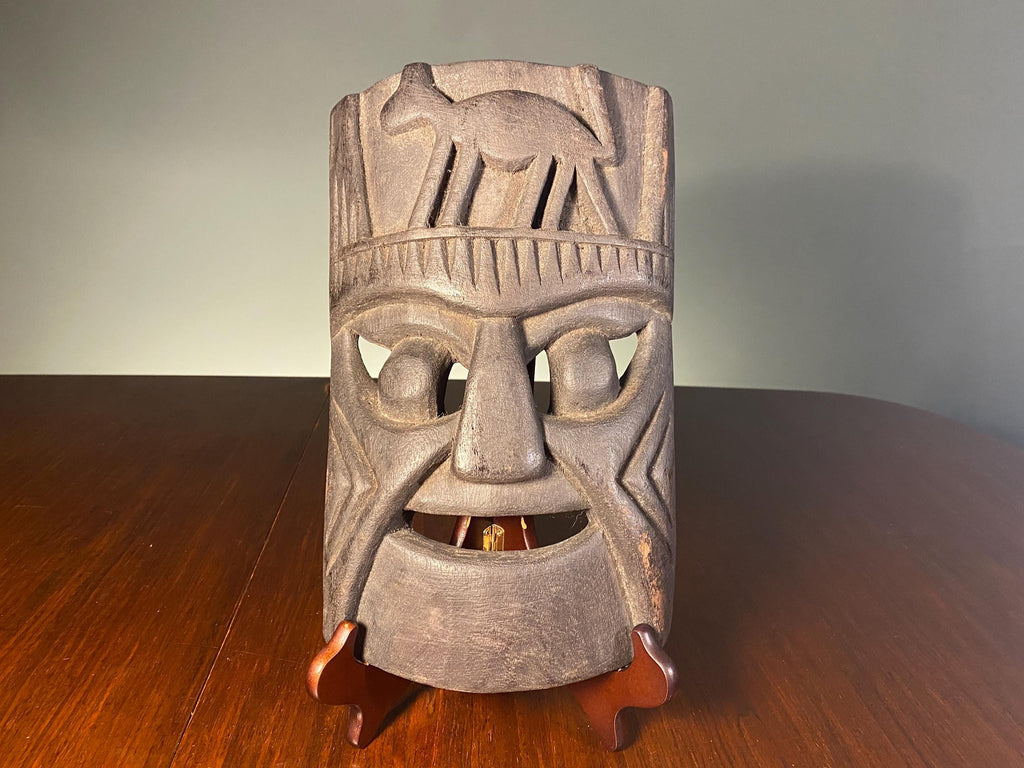 Vintage Peruvian Carved Mask with Animal Totem