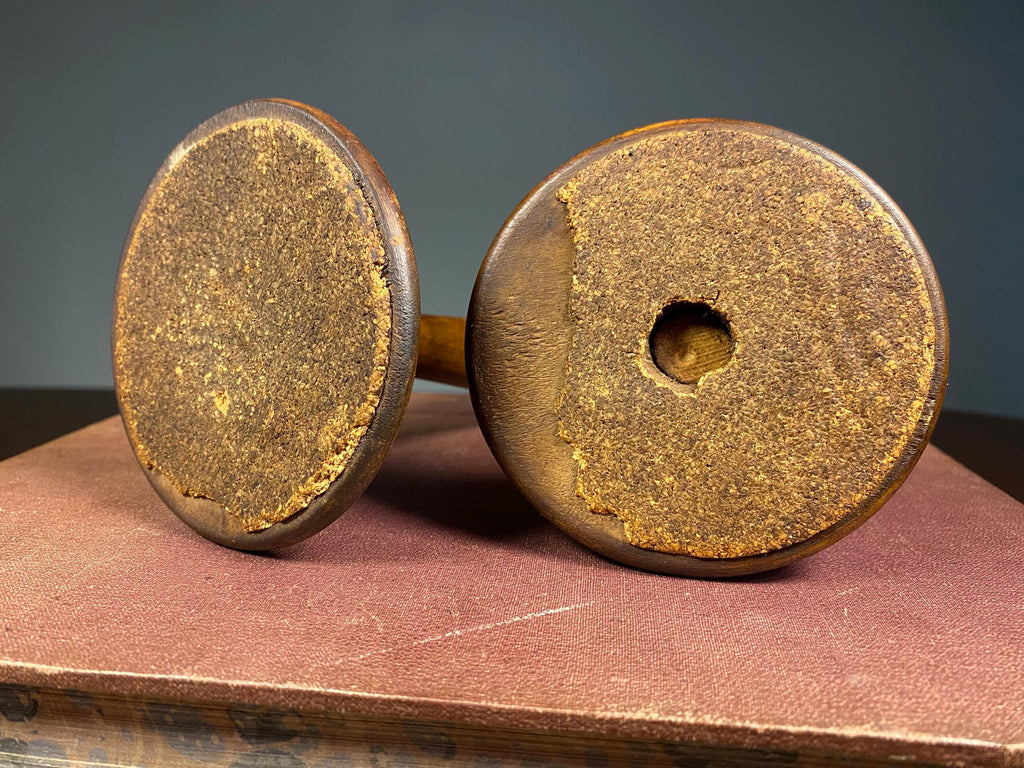 Pair of Victorian Treen & Brass Candlesticks