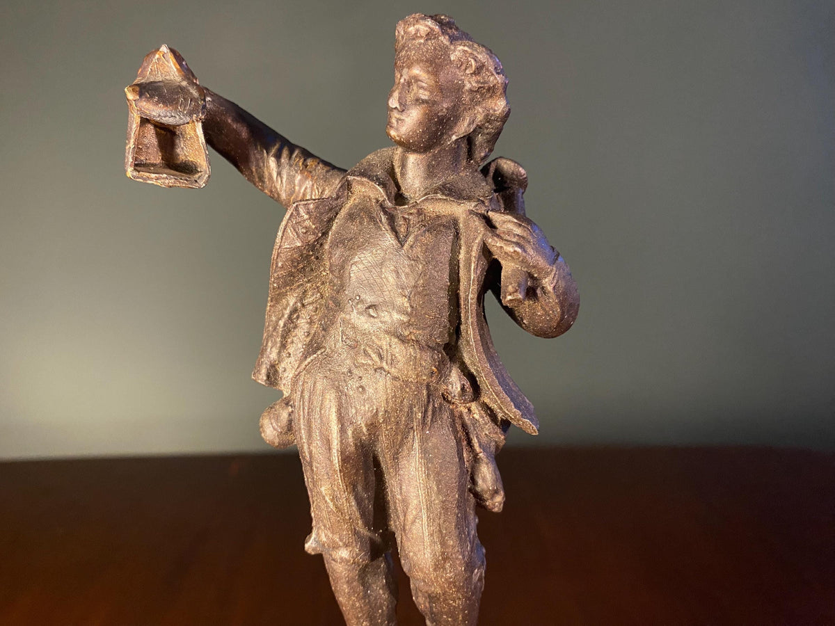 Vintage French Boy with Lantern Sculpture