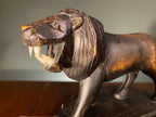 Vintage African Lion & Elephant Carved Tray