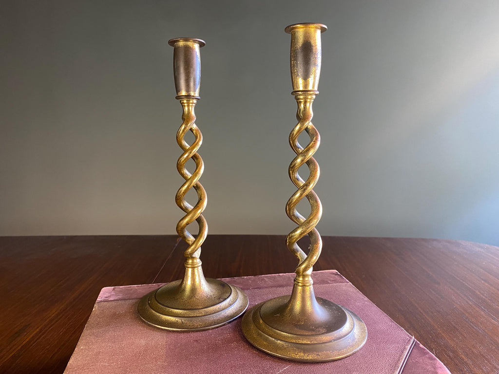 Pair of Barley Twist Brass Candlesticks
