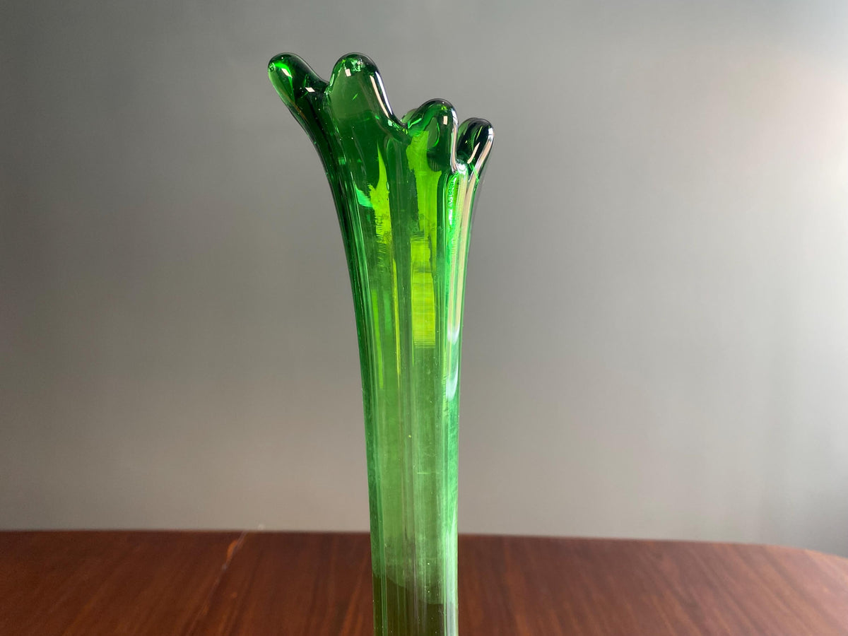 Mid-Century Emerald Green Swung Glass Vase