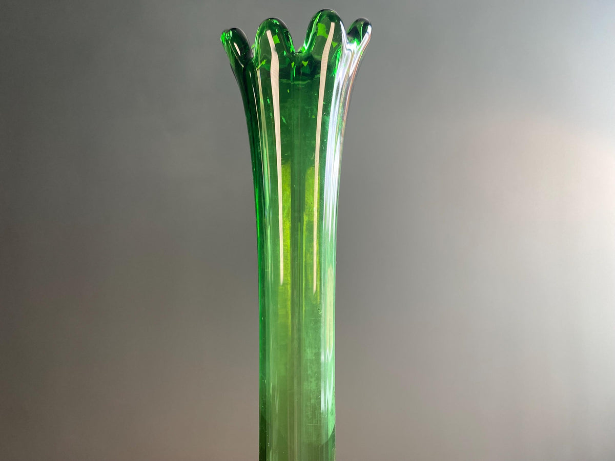 Mid-Century Emerald Green Swung Glass Vase