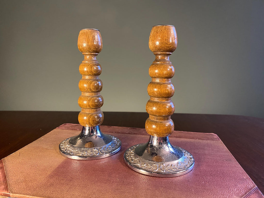 Pair of Mid-Century Bobbin Candlesticks