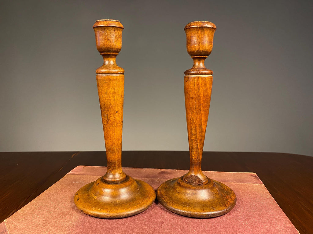 Pair of Victorian Treen & Brass Candlesticks