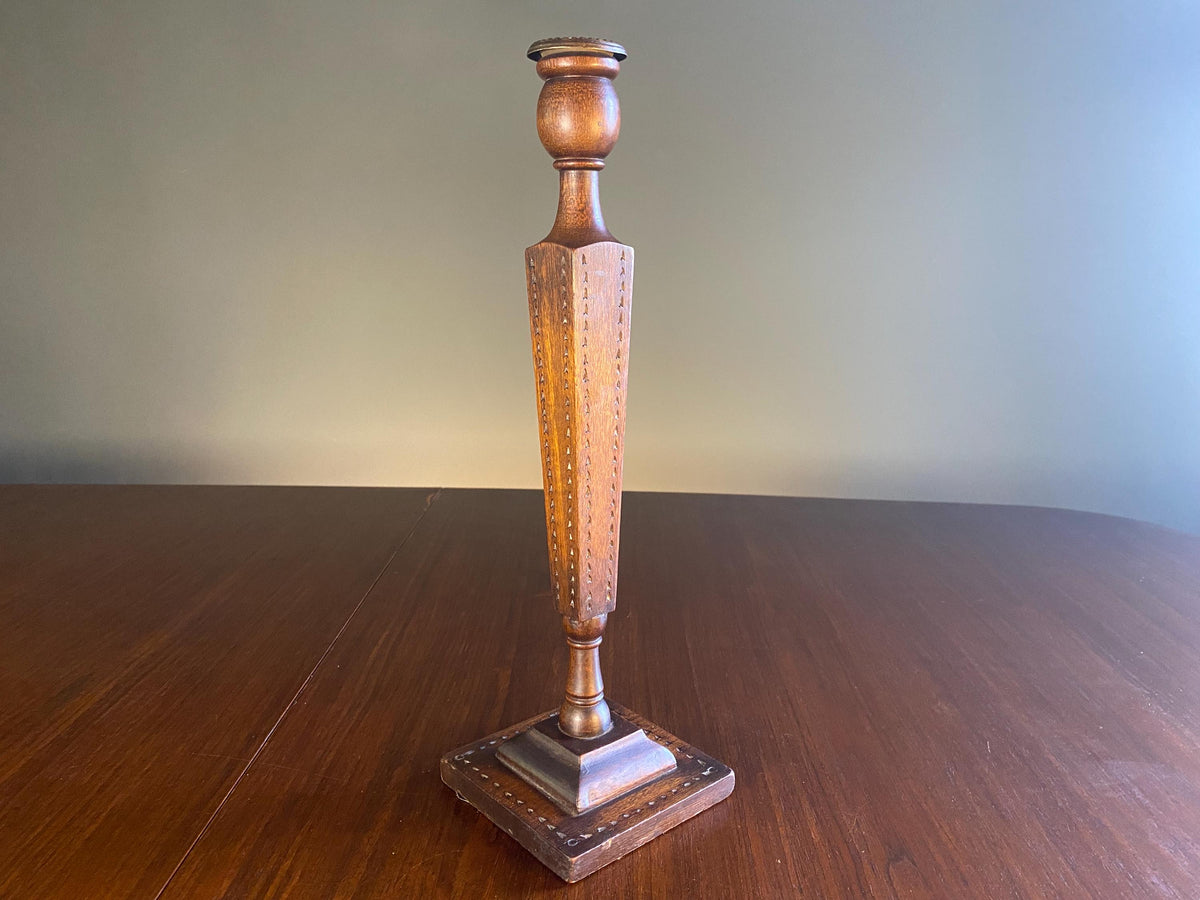 Vintage Carved Wooden Candlestick